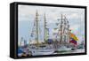 Tall sailboats in the harbor during Klaipeda Sea Festival, Klaipeda, Lithuania-Keren Su-Framed Stretched Canvas