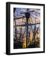 Tall ships against sky at sunrise, Rosmeur Harbour in Douarnenez city, Finistere, Brittany, France-Panoramic Images-Framed Photographic Print