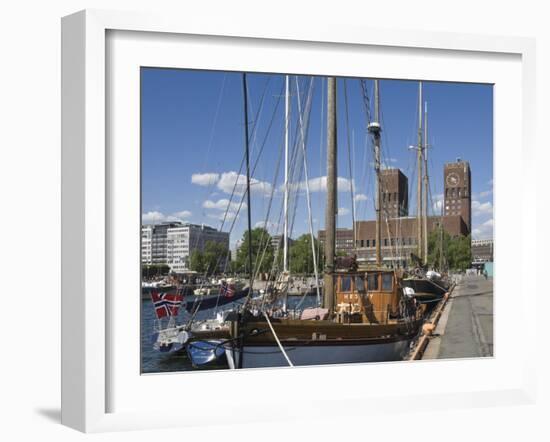 Tall Ships Anchored in Oslo Harbour, the Town Hall in the Background, Oslo, Norway-James Emmerson-Framed Photographic Print