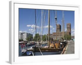 Tall Ships Anchored in Oslo Harbour, the Town Hall in the Background, Oslo, Norway-James Emmerson-Framed Photographic Print