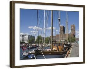 Tall Ships Anchored in Oslo Harbour, the Town Hall in the Background, Oslo, Norway-James Emmerson-Framed Photographic Print