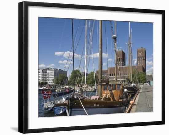 Tall Ships Anchored in Oslo Harbour, the Town Hall in the Background, Oslo, Norway-James Emmerson-Framed Photographic Print