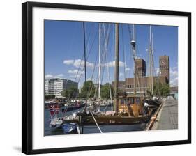 Tall Ships Anchored in Oslo Harbour, the Town Hall in the Background, Oslo, Norway-James Emmerson-Framed Photographic Print