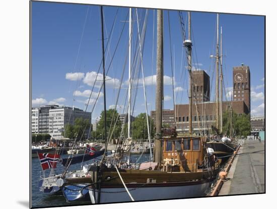 Tall Ships Anchored in Oslo Harbour, the Town Hall in the Background, Oslo, Norway-James Emmerson-Mounted Photographic Print