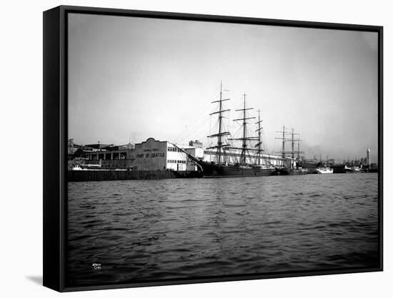 Tall Ships Moored at Dock, Port of Seattle, Circa 1913-Asahel Curtis-Framed Stretched Canvas