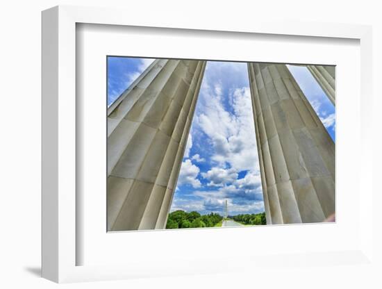 Tall white columns, Lincoln Memorial, Washington DC. Dedicated 1922-William Perry-Framed Photographic Print