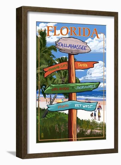 Tallahassee, Florida - Destinations Signpost-Lantern Press-Framed Art Print