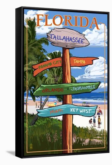 Tallahassee, Florida - Destinations Signpost-Lantern Press-Framed Stretched Canvas