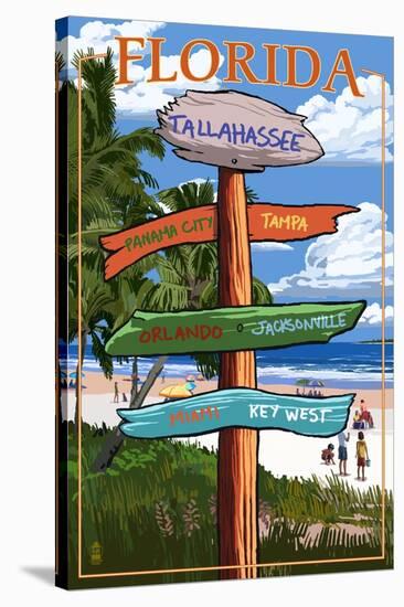 Tallahassee, Florida - Destinations Signpost-Lantern Press-Stretched Canvas