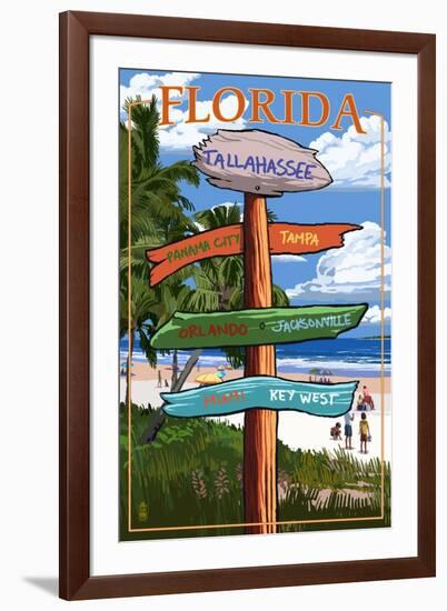 Tallahassee, Florida - Destinations Signpost-Lantern Press-Framed Art Print