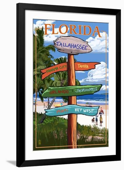 Tallahassee, Florida - Destinations Signpost-Lantern Press-Framed Art Print