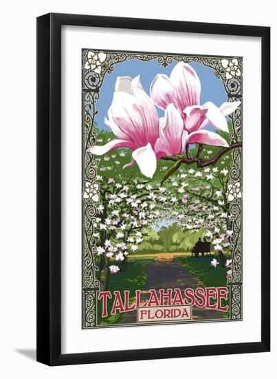 Tallahassee, Florida - Magnolia Trees-Lantern Press-Framed Art Print