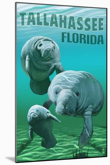 Tallahassee, Florida - Manatees-Lantern Press-Mounted Art Print