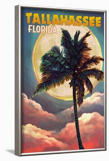 Tallahassee, Florida - Palm and Full Moon-Lantern Press-Framed Art Print