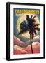 Tallahassee, Florida - Palm and Full Moon-Lantern Press-Framed Art Print