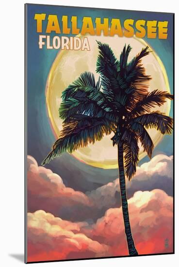 Tallahassee, Florida - Palm and Full Moon-Lantern Press-Mounted Art Print