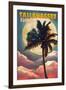 Tallahassee, Florida - Palm and Full Moon-Lantern Press-Framed Art Print