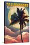 Tallahassee, Florida - Palm and Full Moon-Lantern Press-Stretched Canvas