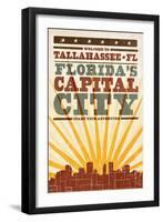 Tallahassee, Florida - Skyline and Sunburst Screenprint Style-Lantern Press-Framed Art Print