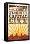 Tallahassee, Florida - Skyline and Sunburst Screenprint Style-Lantern Press-Framed Stretched Canvas