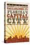 Tallahassee, Florida - Skyline and Sunburst Screenprint Style-Lantern Press-Stretched Canvas