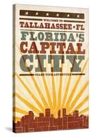 Tallahassee, Florida - Skyline and Sunburst Screenprint Style-Lantern Press-Stretched Canvas