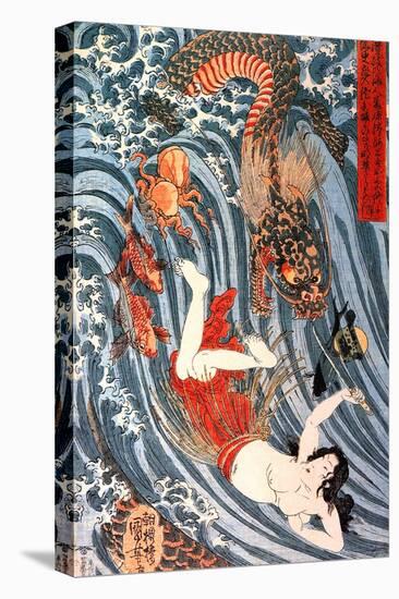 Tamatori Being Pursued by a Dragon-Kuniyoshi Utagawa-Stretched Canvas