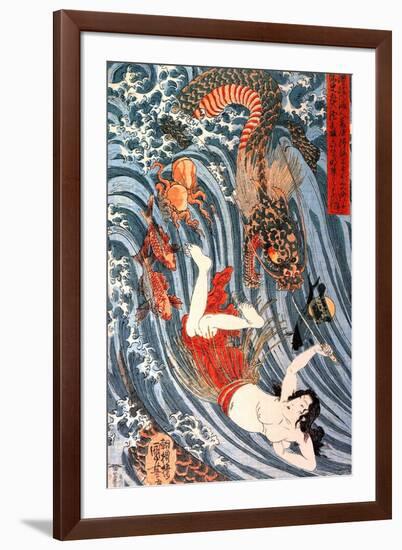 Tamatori Being Pursued by a Dragon-Kuniyoshi Utagawa-Framed Giclee Print