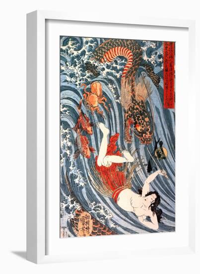 Tamatori Being Pursued by a Dragon-Kuniyoshi Utagawa-Framed Giclee Print