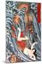 Tamatori Being Pursued by a Dragon-Kuniyoshi Utagawa-Mounted Giclee Print