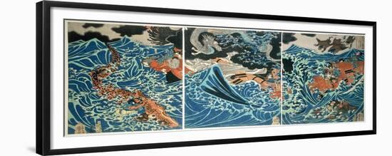 Tametomo's Shipwreck, Pub. C.1836, (Colour Woodblock Print)-Kuniyoshi Utagawa-Framed Giclee Print