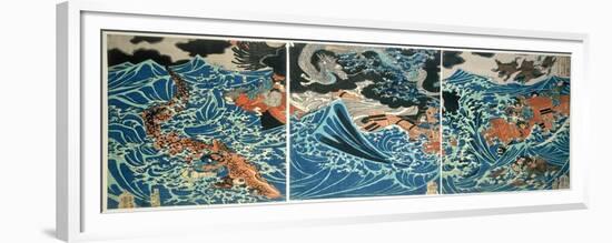 Tametomo's Shipwreck, Pub. C.1836, (Colour Woodblock Print)-Kuniyoshi Utagawa-Framed Giclee Print