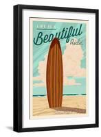 Tampa Bay, Florida - Life is a Beautiful Ride - Surfboard - Letterpress-Lantern Press-Framed Art Print