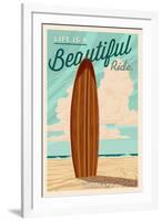 Tampa Bay, Florida - Life is a Beautiful Ride - Surfboard - Letterpress-Lantern Press-Framed Art Print