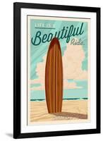 Tampa Bay, Florida - Life is a Beautiful Ride - Surfboard - Letterpress-Lantern Press-Framed Art Print