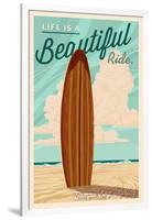 Tampa Bay, Florida - Life is a Beautiful Ride - Surfboard - Letterpress-Lantern Press-Framed Art Print