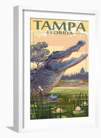 Tampa, Florida - Alligator Scene-Lantern Press-Framed Art Print