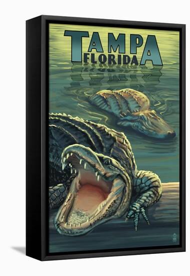 Tampa, Florida - Alligators-Lantern Press-Framed Stretched Canvas