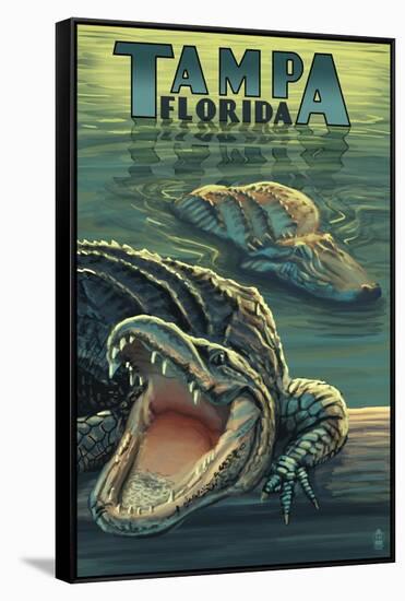 Tampa, Florida - Alligators-Lantern Press-Framed Stretched Canvas