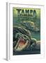 Tampa, Florida - Alligators-Lantern Press-Framed Art Print