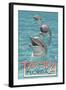 Tampa, Florida - Dolphins-Lantern Press-Framed Art Print