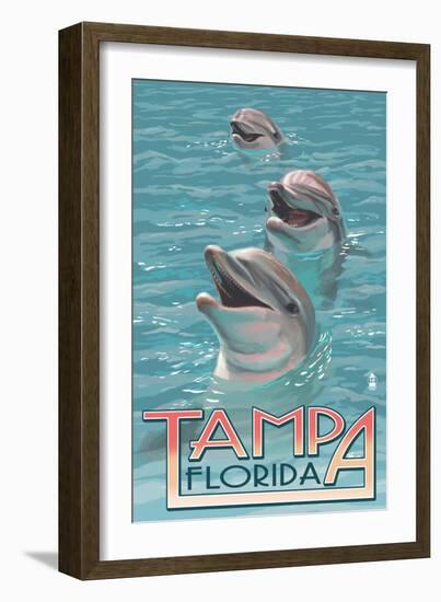 Tampa, Florida - Dolphins-Lantern Press-Framed Art Print