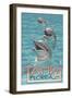 Tampa, Florida - Dolphins-Lantern Press-Framed Art Print