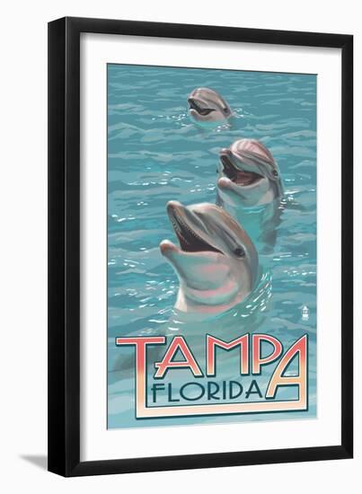 Tampa, Florida - Dolphins-Lantern Press-Framed Art Print