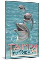 Tampa, Florida - Dolphins-Lantern Press-Mounted Art Print
