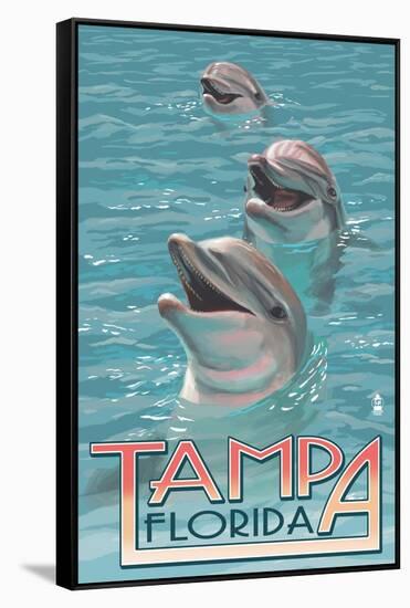Tampa, Florida - Dolphins-Lantern Press-Framed Stretched Canvas