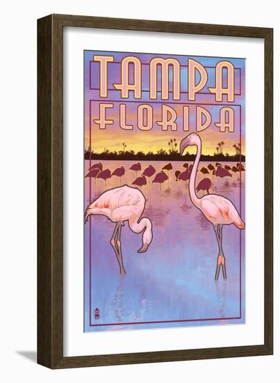 Tampa, Florida - Flamingos-Lantern Press-Framed Art Print