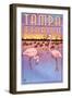 Tampa, Florida - Flamingos-Lantern Press-Framed Art Print