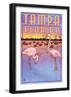 Tampa, Florida - Flamingos-Lantern Press-Framed Art Print