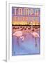 Tampa, Florida - Flamingos-Lantern Press-Framed Art Print